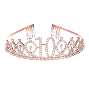 Couronne 10ème anniversaire en or rose avec strass brillants et peignes latéraux