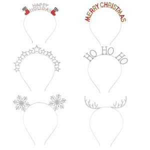 Serre-tête de Noël Nouvel An en Alliage avec Strass Flocon de Neige Bois de Cerf Lettre pour Femmes Bijoux de Fête Accessoire de Coiffure Cadeau