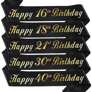 Lot de rubans d'anniversaire noirs et dorés élégants pour diverses fêtes d'âge