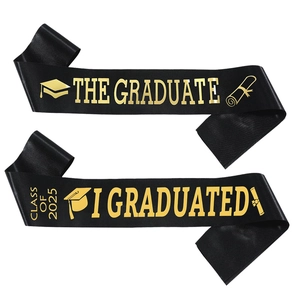Black Satin Graduation Sash With Gold Lettering For Class Of 2025 2026 Graduation Ceremony Party Decorations Unisex Graduation Gown Accessories