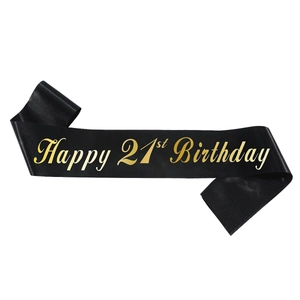 Écharpe élégante en satin noir Happy 21st Birthday avec lettrage doré pour fêtes