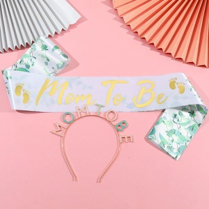 Mom To Be Babyparty Set mit botanischer Satinschärpe und roségoldenem Kopfband