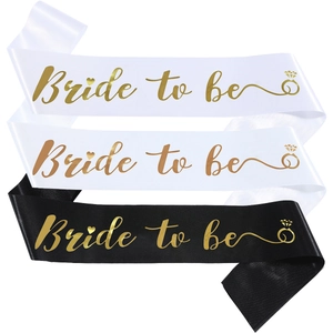 Elegant Bride to be satin sashes in white and black with gold and rose gold foil lettering