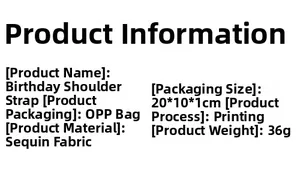 Detailed specifications of Birthday King sash showing material and size details