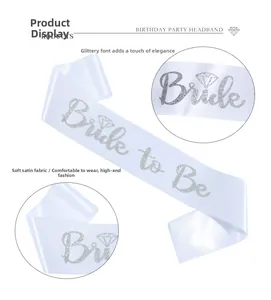 Detail of Bride to Be satin sash with silver glitter lettering and diamond icon