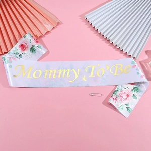 Rosafarbene Satin Mommy To Be Schärpe mit Goldglitzer und Blumen für die Babyparty