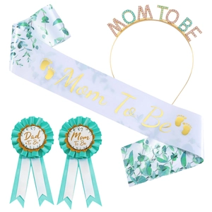 Kit Baby Shower avec écharpe Mom To Be, serre-tête et badges en fer blanc Dad To Be