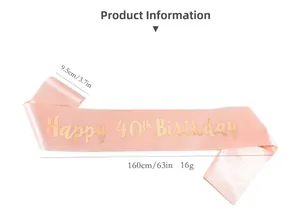 Écharpe d'anniversaire rose 40 ans avec texte doré, dimensions 160 cm long et 9,5 cm large