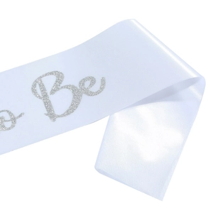 Sparkling white Bride to Be sash with silver glitter for bachelorette party decoration