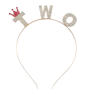 Funkelnder goldener Haarreif zum 2. Geburtstag mit TWO-Strassbuchstaben und kleiner Krone