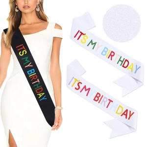 Glitter fabric IT'S MY BIRTHDAY party sash for girls in black and white colors