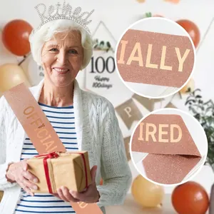 Rose gold Officially Retired glitter sash and rhinestone tiara set for retirement party