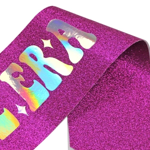 Glittery purple wedding sash with holographic ERA text for bridal parties and celebrations