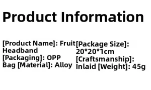 Specifications of pineapple coconut fruit headband with size 20x20x1cm and 45g weight