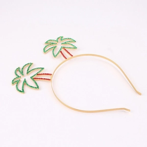 Golden tropical coconut tree headband with green rhinestones for Hawaii beach party