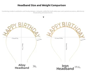 Tableau des tailles détaillé pour serre-têtes HAPPY BIRTHDAY en alliage et en fer