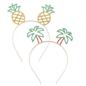 Tropical Pineapple Coconut Tree Rhinestone Headband Hawaiian Beach Party Gold Alloy Metal Hair Hoop For Women Jewelry