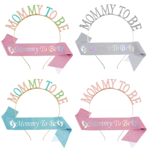 Mommy To Be Party Decoration Set Glitter Sash And Alloy Headband For Baby Shower Gender Reveal Party Celebration Gifts