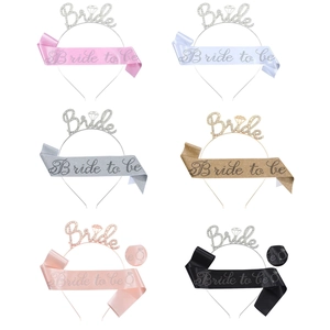 Bride to be party set with crystal headband and satin sash in six assorted colors