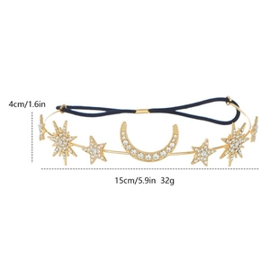 Bohemian sun moon and star gold headband with sparkling crystals and elastic band