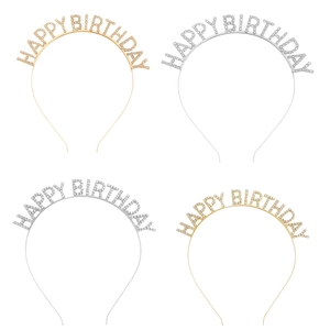 Serre-tête Lettres Happy Birthday en Strass Or Argent Métal Bandeau de Fête pour Femmes Filles Accessoires de Coiffure d'Anniversaire
