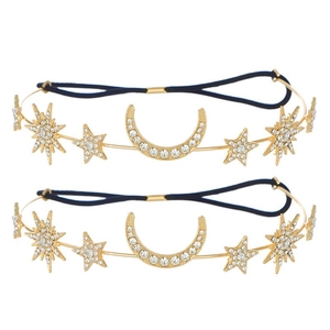 Bohemian Gold Alloy Moon Star Headband Crown With Rhinestones Bridal Headpiece For Wedding Party Women Hair Accessories