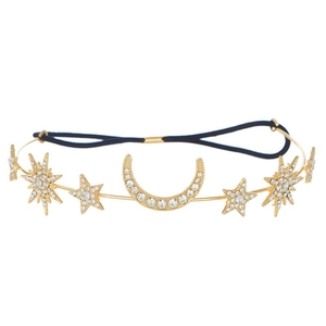 Bohemian gold star and moon headband with sparkling crystals and elastic back band