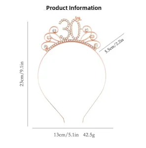 Spécifications de taille pour un serre-tête couronne strass or rose 30ème anniversaire