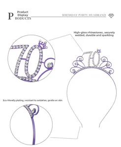 Détail du serre-tête 70 ans avec strass brillants et placage respectueux de l'environnement