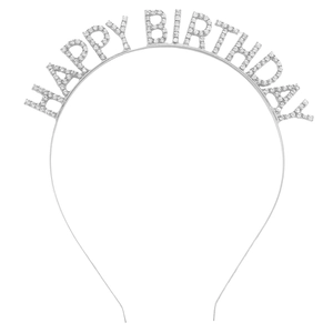 Serre-tête HAPPY BIRTHDAY argenté élégant avec strass pour accessoires cheveux de fête