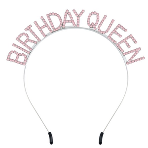 Silberner Birthday Queen Haarreif mit rosa Strasssteinen für Damen Party Haarschmuck
