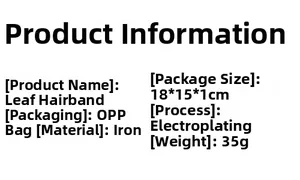 Detailed specifications for gold leaf headband including iron material and plating info