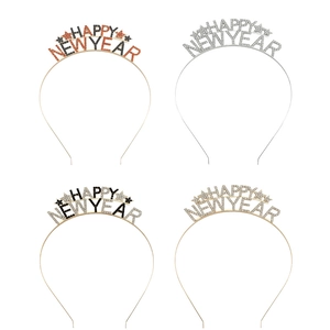Happy New Year Rhinestone Letter Headband Alloy Star Party Hairband For Women Festive Celebration Hair Accessories