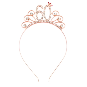 Diadème rose gold pour 60ème anniversaire avec strass scintillants et décor rouge