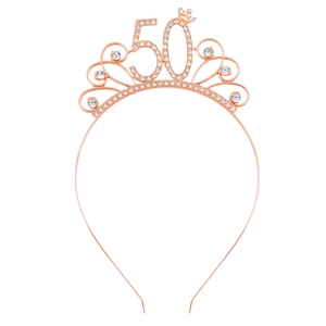 Serre-tête 50ème anniversaire en or rose pour femmes avec strass brillants et petite couronne