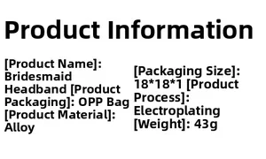 Detail showing specifications of the alloy Bride of Honour headband with plating process