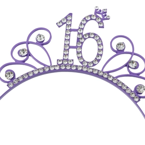 Serre-tête violet brillant pour 16e anniversaire avec strass argentés pour filles
