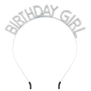 Silbernes Birthday Girl Haarreif mit funkelnden Strasssteinen für Geburtstagspartys
