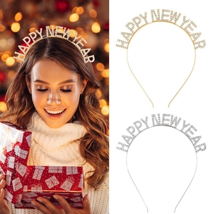 Cerchietto Happy New Year con strass oro e argento per le feste di Capodanno