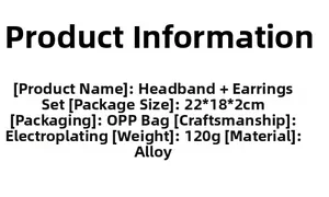 Detailed specification list for gold leaf baroque headband and earrings jewelry set