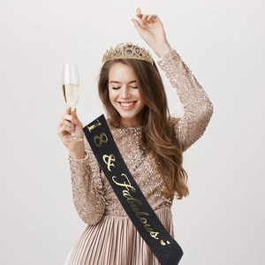 Birthday set with crystal 18th crown and black 18 & Fabulous sash for girl party