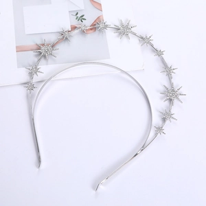Baroque style silver headband with sparkling rhinestone stars and moon for women