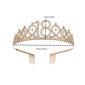 Detailed view of 18th birthday crown with dimensions 6cm height and 15cm width