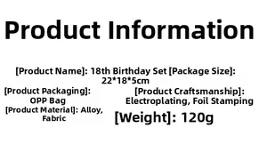 Detailed specification list for 18th birthday alloy crown and satin sash party set