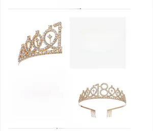 Detail view of gold alloy crown for 18th birthday party with clear AAA rhinestones