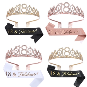 18th Birthday Crown And Sash For Women Alloy Rhinestone Tiara Fabulous Birthday Sash Party Headwear Graduation Decoration