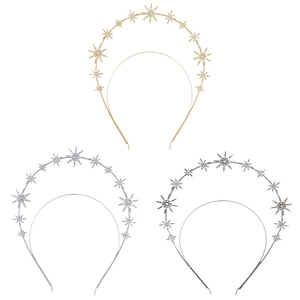Baroque Double Layer Star Halo Crown Headband Rhinestone Sun Hexagram Celestial Headpiece Gold Silver Starry Hair Accessories Women Party Jewelry
