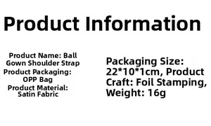 Detail specifications of golden foil printed satin party sashes with size and weight info
