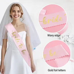 Weißes Satin Bride to be Set mit Schärpe und doppellagigem Schleier für Junggesellinnen
