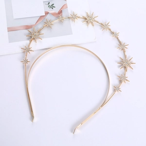 Baroque gold halo crown headband with double layers and sparkling rhinestones stars
